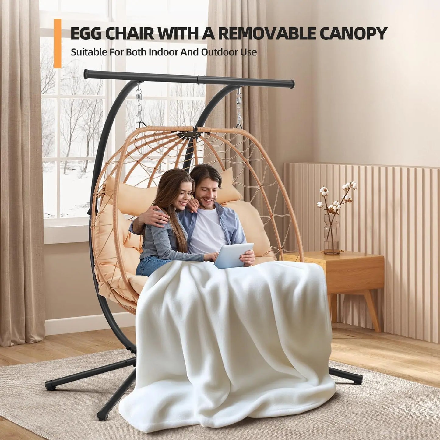 Over Sized Double Egg Chair with Adjustable Canopy