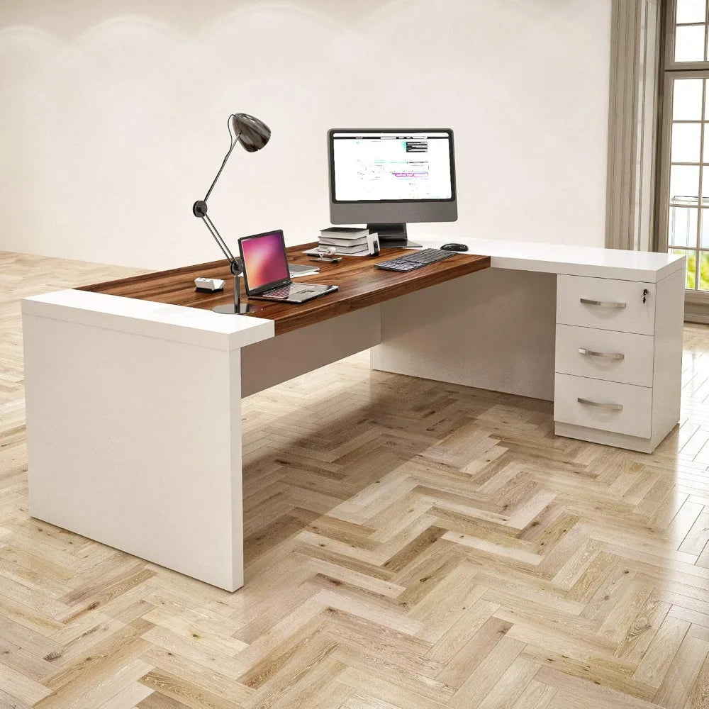 Home Office Executive Desk with File Cabinets