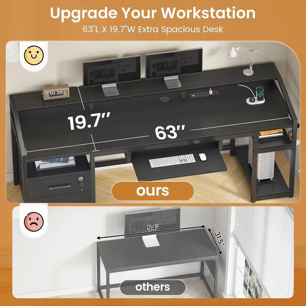 Office Desk with Lockable Drawers for Legal/Letter File