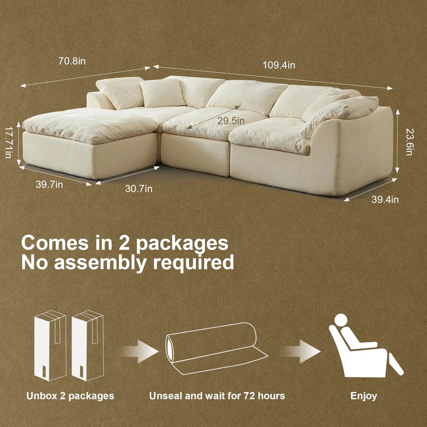 Modern Cloud L-Shaped Oversized Deep Seat Chenille Fabric with Ottoman