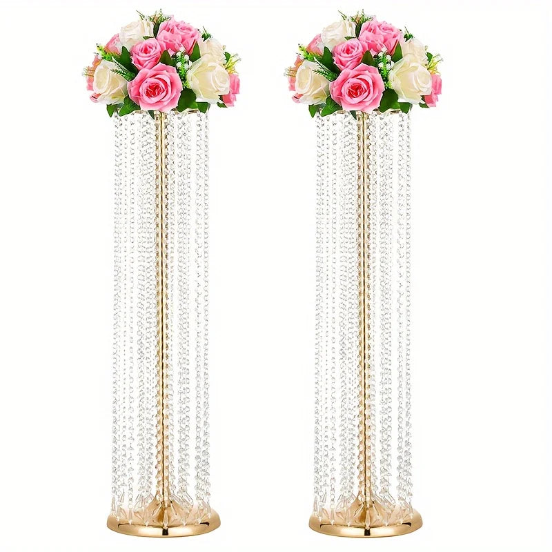 Tall Metal Crystal Flower Stand Vase