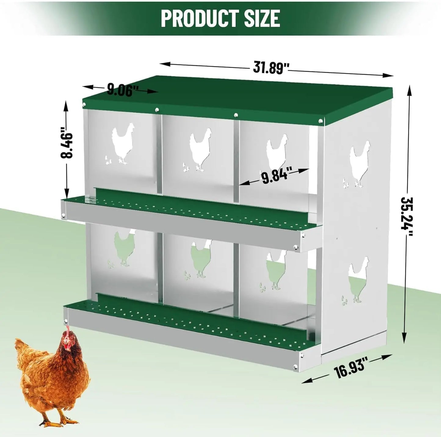 Metal Chicken Nesting Boxes Heavy-Duty Galvanized Steel Egg Laying Box with 10 Compartments Wall-Mountable for Poultry Coops