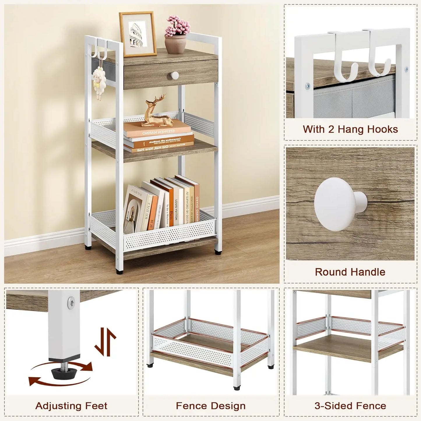 3-Tier Bathroom Floor Storage Shelf with Drawer