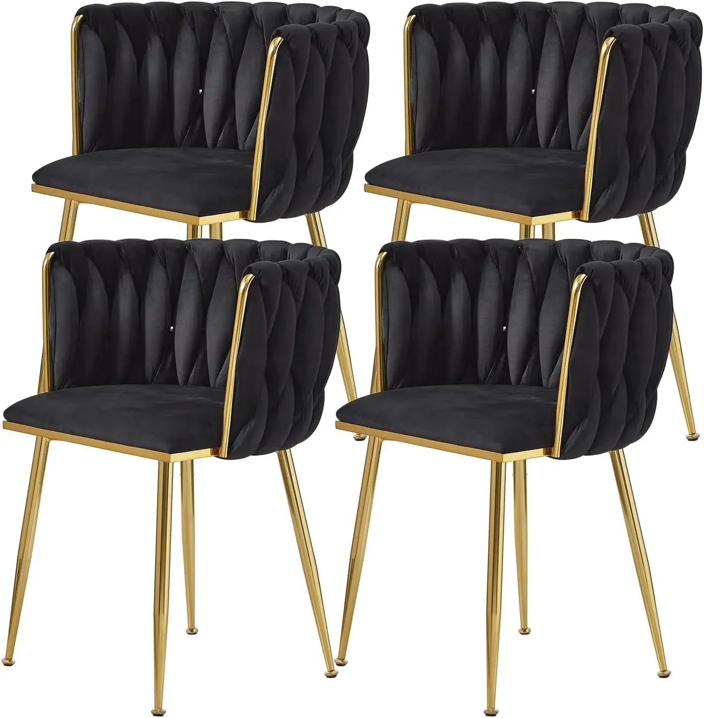 Dining Room Woven Velvet Upholstered Chairs with Golden Metal Legs