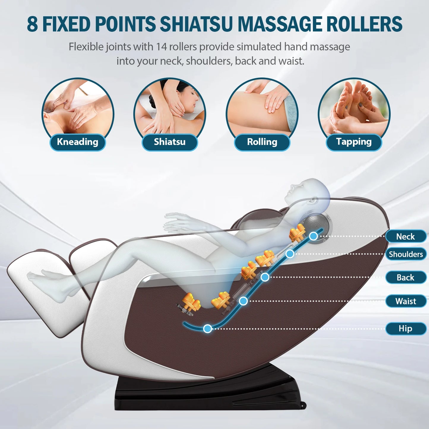 Massage Chair Recliner w/Full Body Airbag to Assemble with Bluetooth Speaker & Foot Roller
