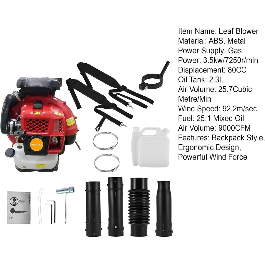 Gas Power Backpack Leaf Blower with Airflow and Extreme Speed