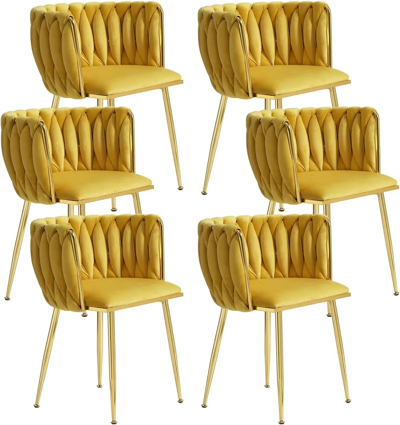 Dining Room Woven Velvet Upholstered Chairs with Golden Metal Legs