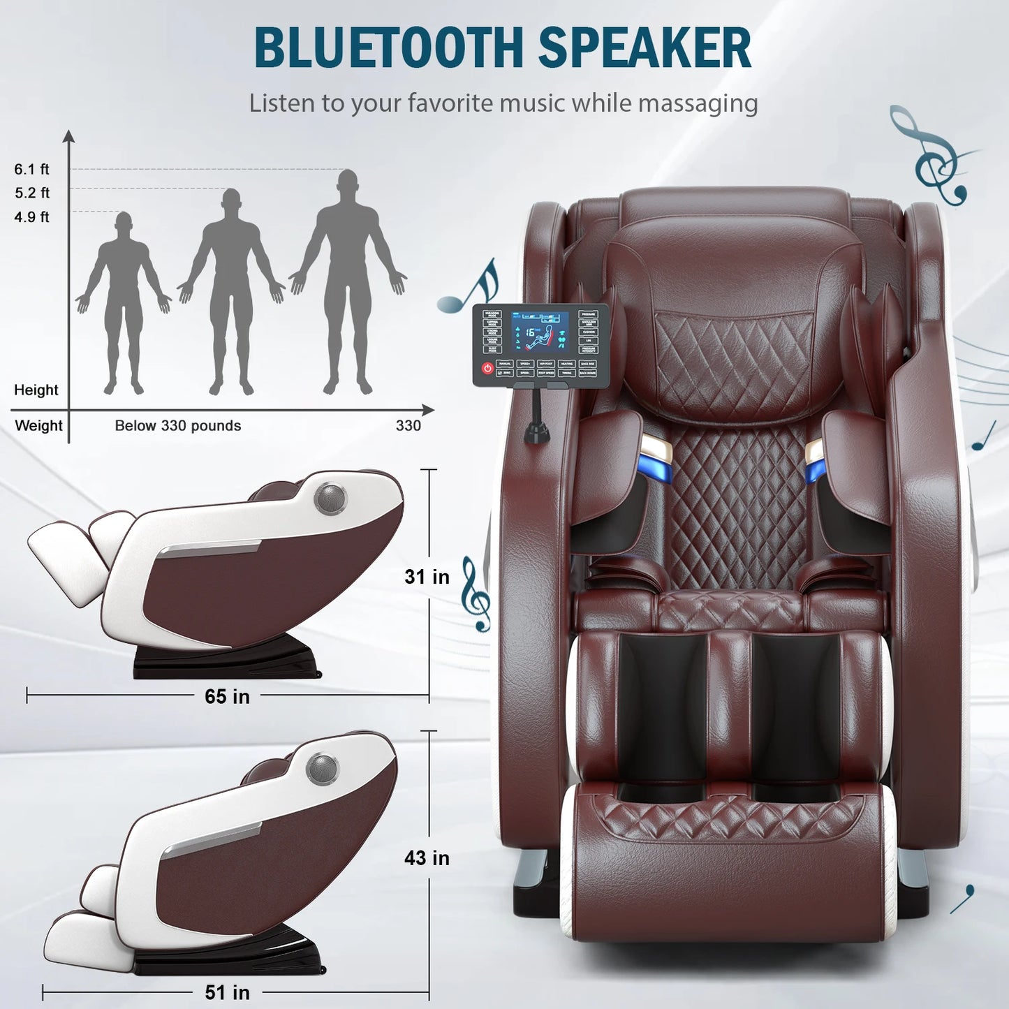 Massage Chair Recliner w/Full Body Airbag to Assemble with Bluetooth Speaker & Foot Roller