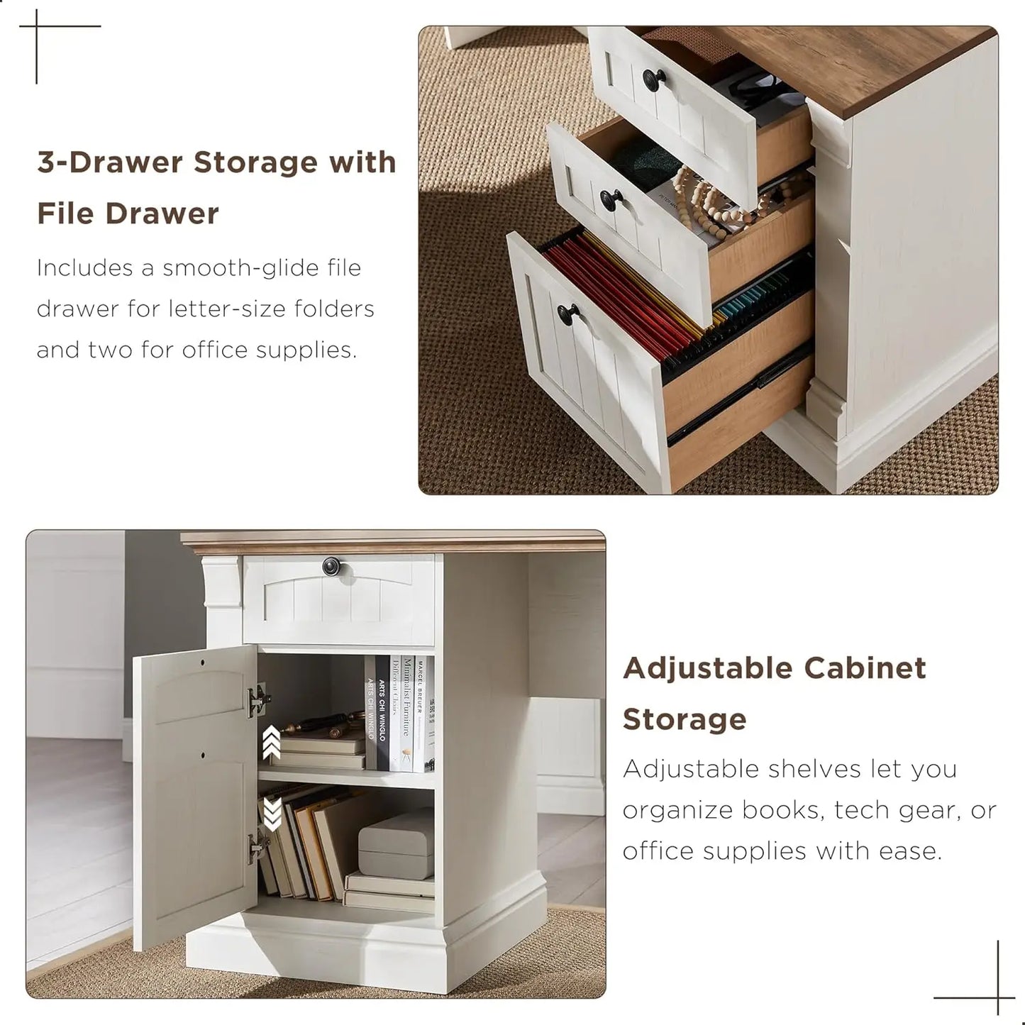 L Shaped Executive Desk with Hutch and Drawers