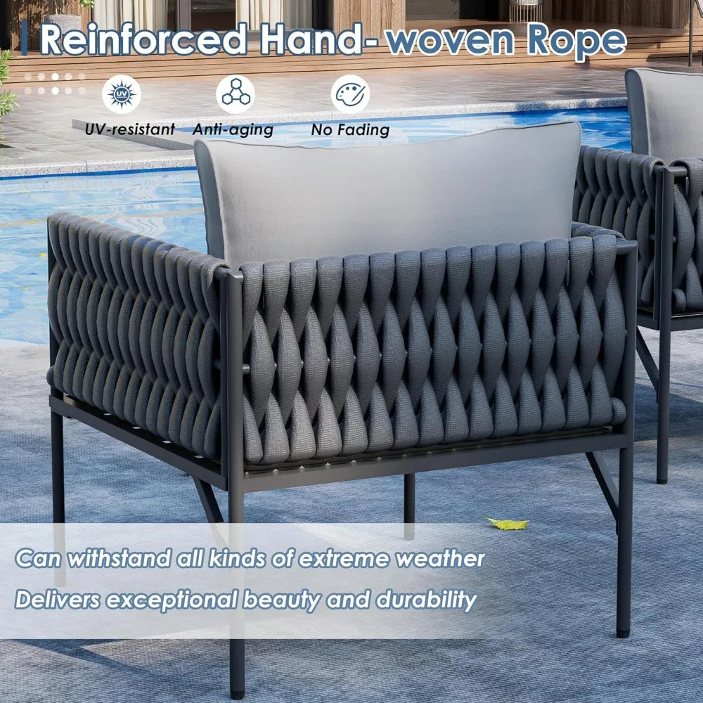 Patio Furniture Set with Handwoven Rope and Deep Seating