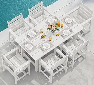 Outdoor Dining Table Set for 7-Piece with Umbrella Hole Cut-Out