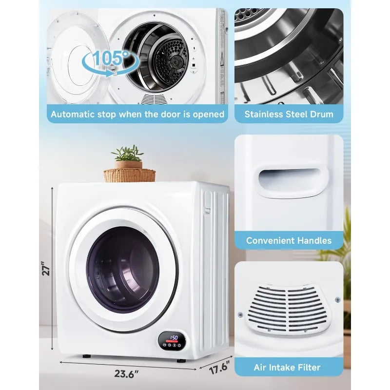 Portable Clothes Dryer with Stainless Steel Tub, Front Load Tumble