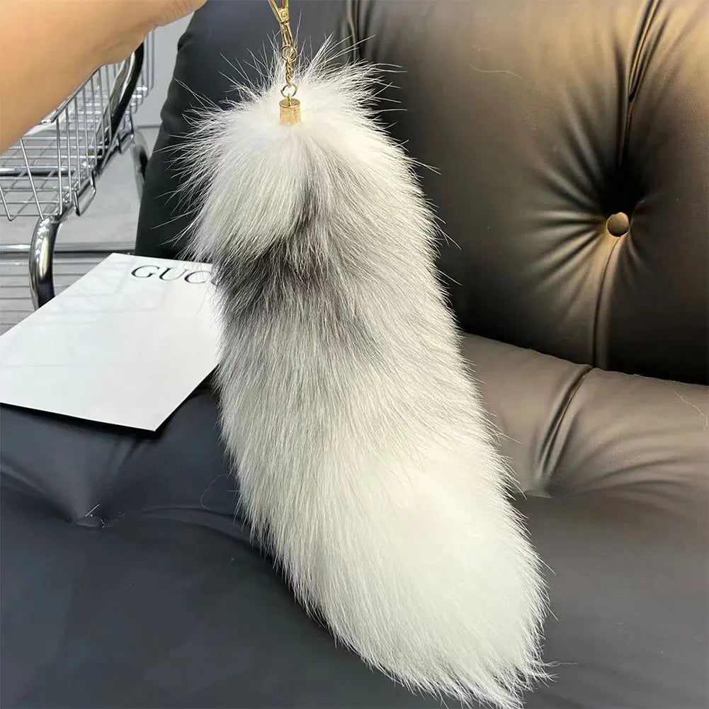Huge Fluffy Faux Fur Fox Tail Keychain Therian Tail Fox Tail Keychain Cute Animal Tail Keychain Cosplay Tail Gift for Women Girl