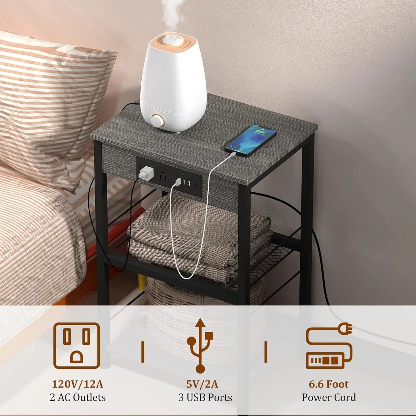 Living Room table with charging station with storage rack