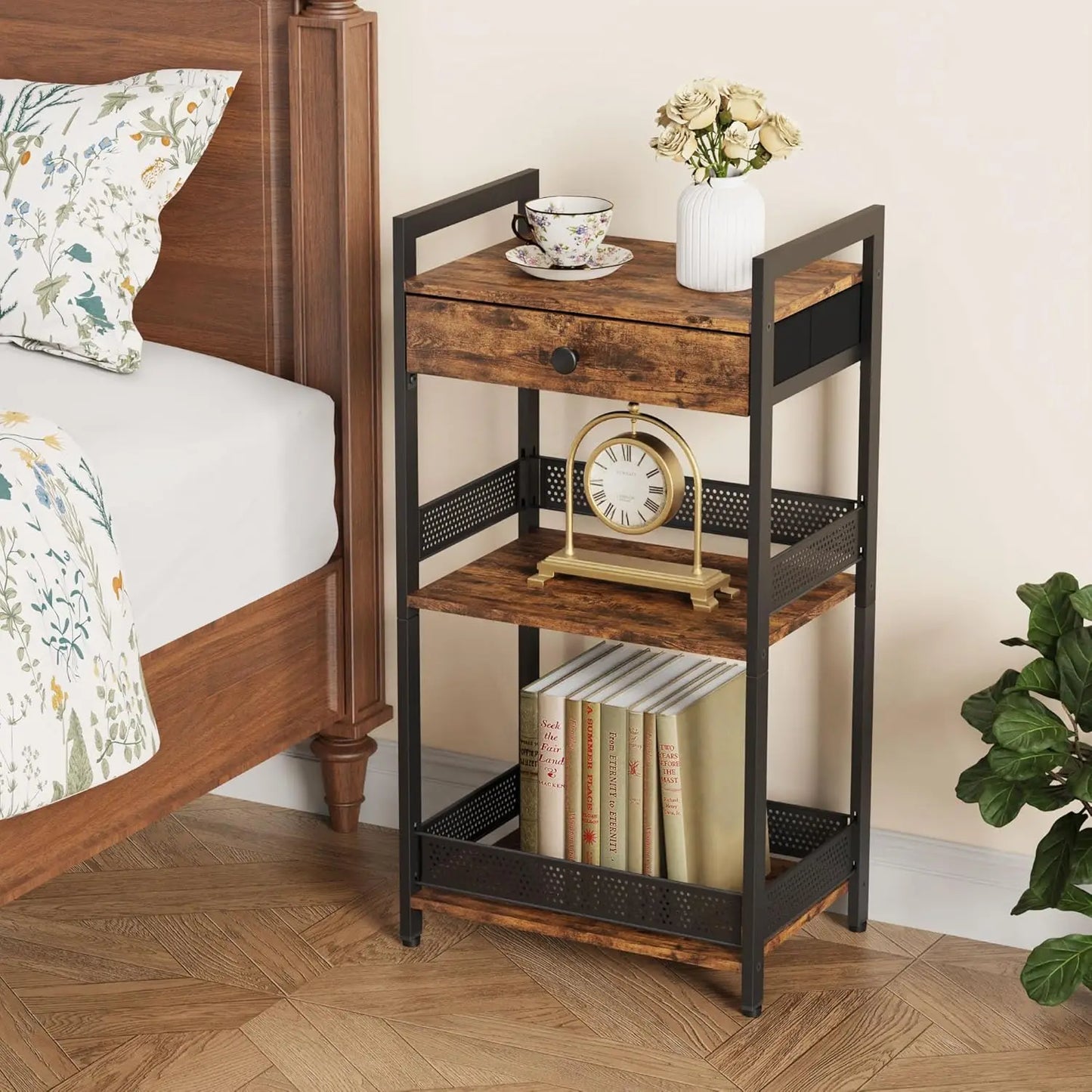 3-Tier Bathroom Floor Storage Shelf with Drawer