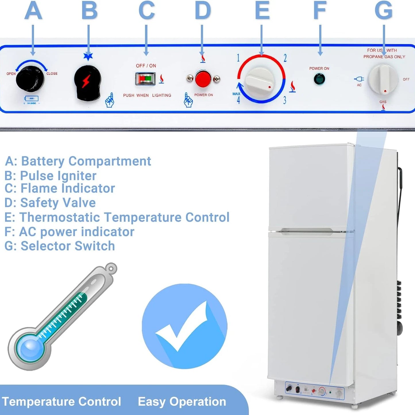 Propane Fridge with Freezer with Reversible Door
