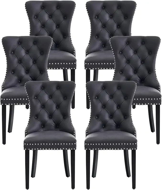 Leather Upholstered Dining Chair with Nailhead Trim and Solid Wood Legs