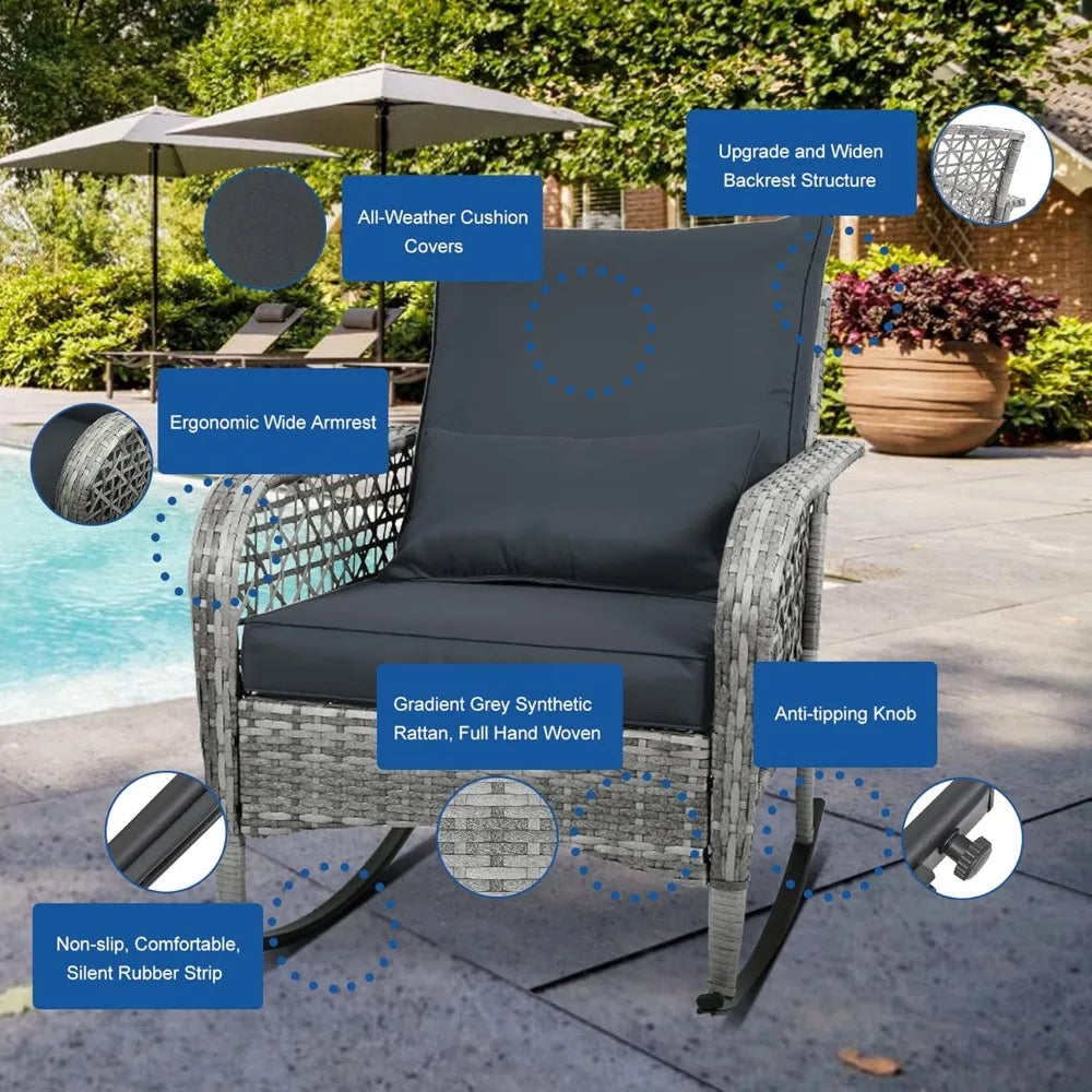 Wicker Cushioned Patio Rocker with Side Table
