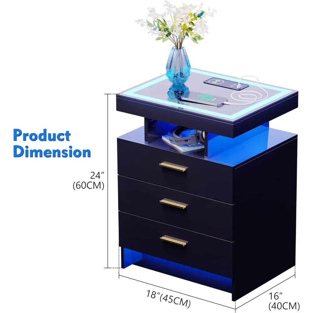 Bedside nightstands with wireless charging & Open Compartments