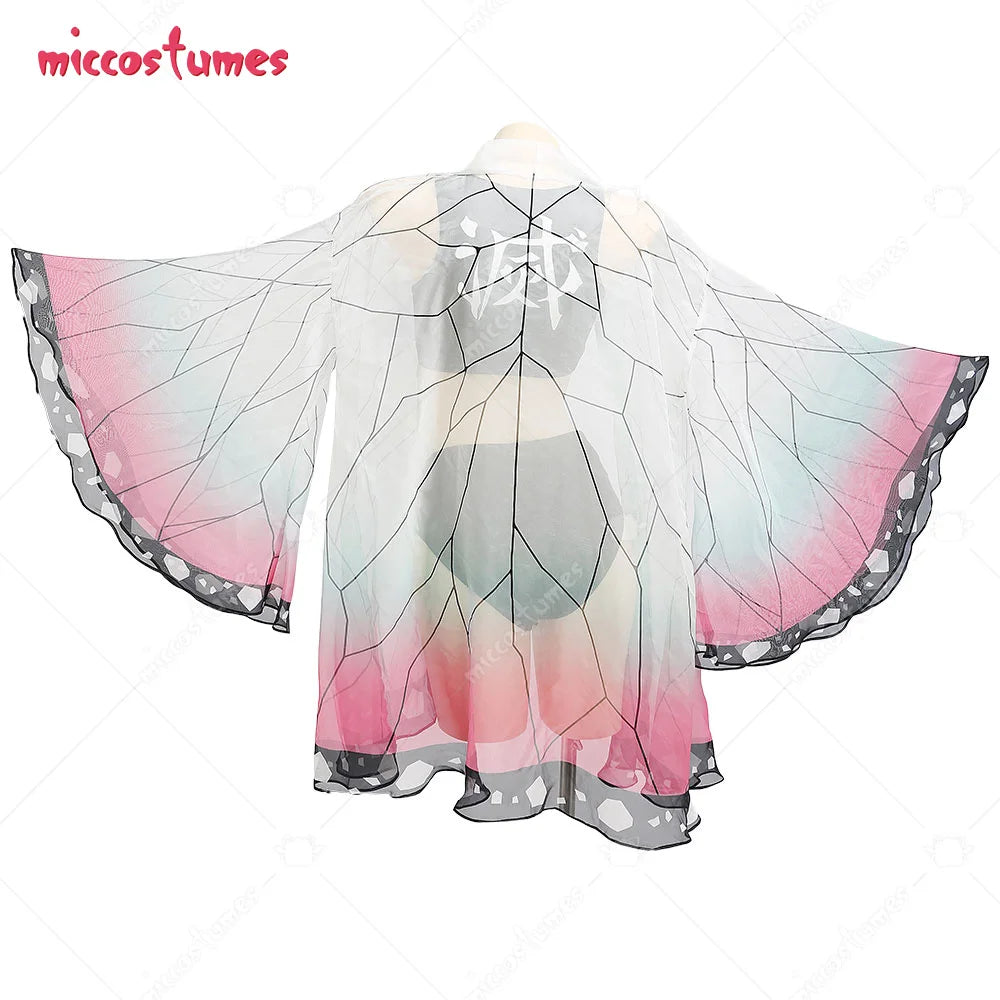 Teen to Women Two Piece Bathing Suit with Strapped Butterfly-Printed Kimono Haori Cover Up