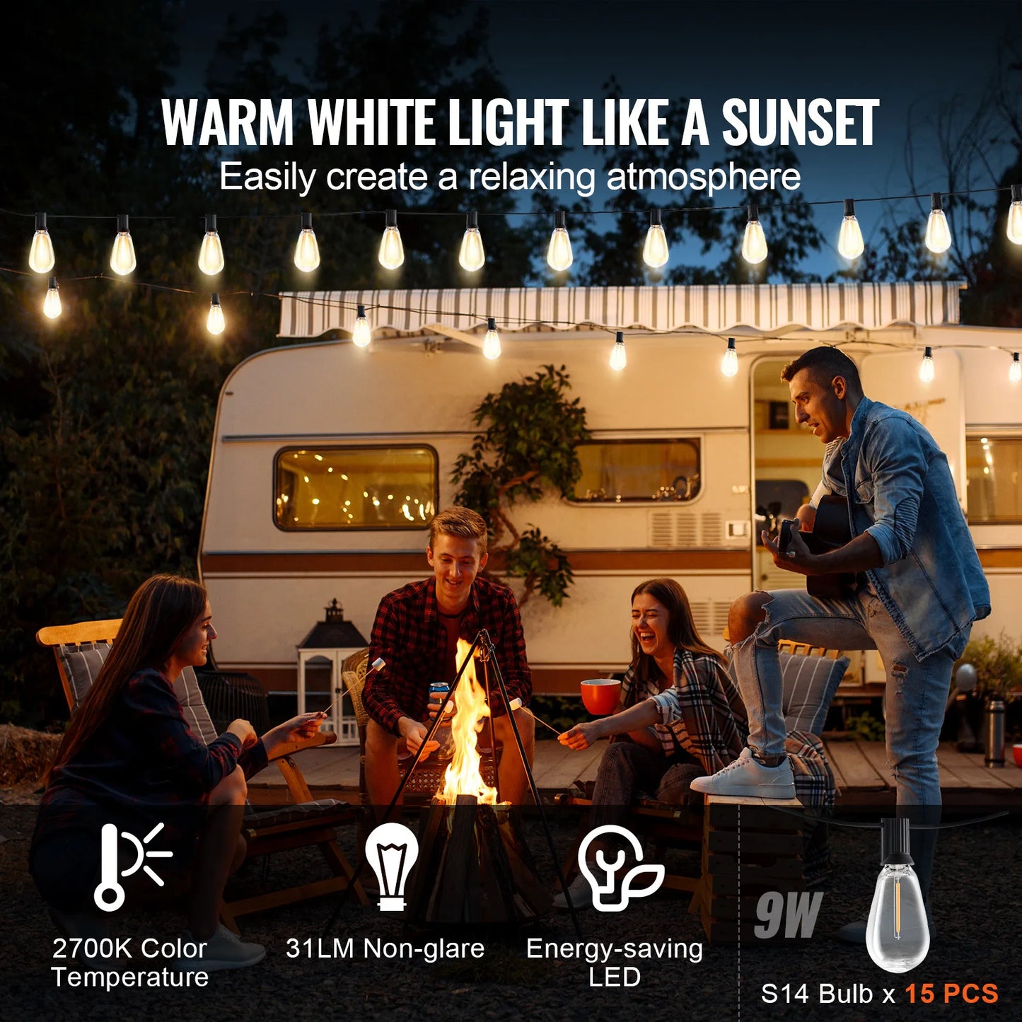 Patio String Lights Waterproof