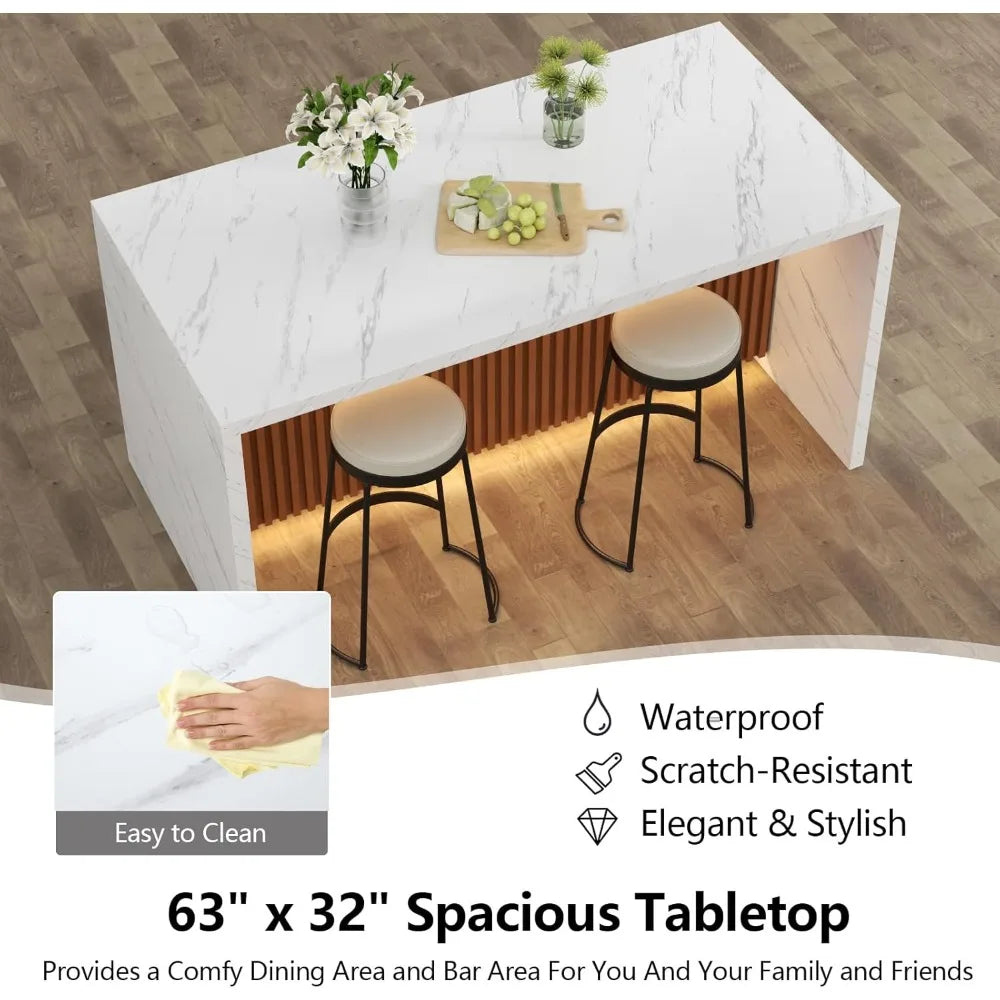 Imitation Marble Dining Island Table with LED Lights