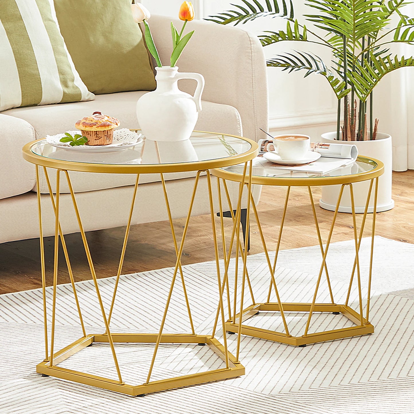 Round End Coffee Table with Metal Frame Glass