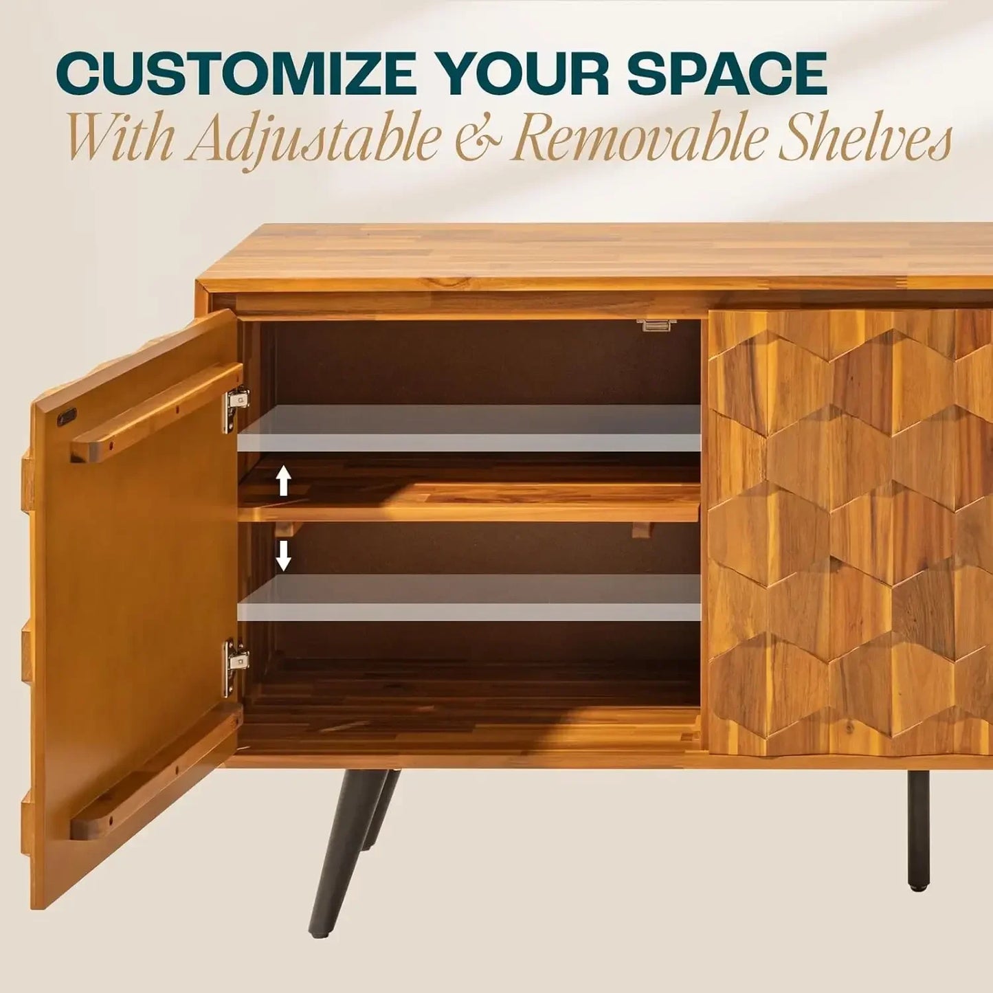 Cabinet with Geometric Pattern Sideboard Solid Wood