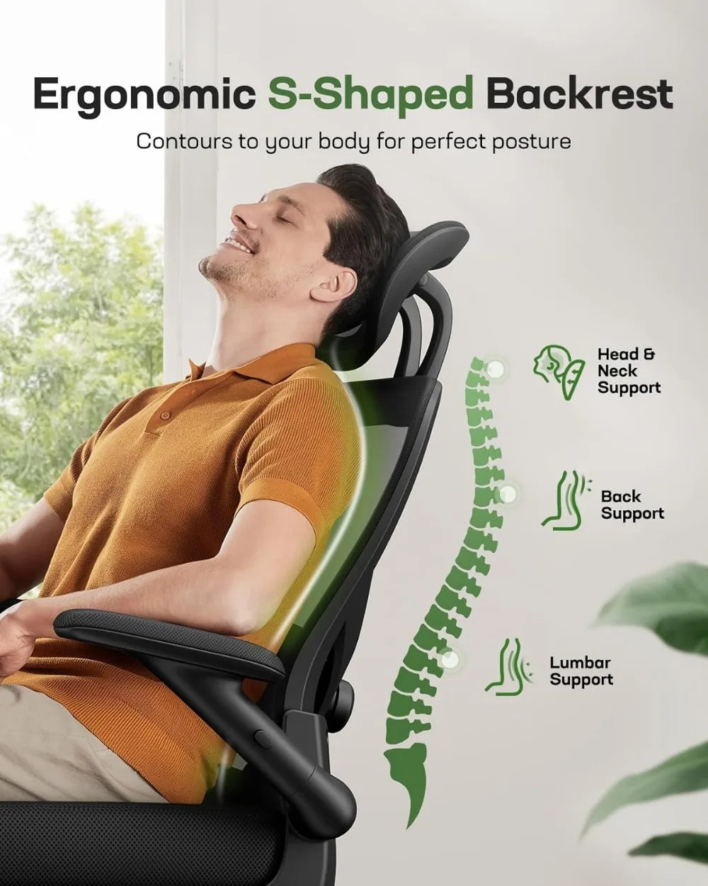 Lumbar Support with Headrest Flip-Up Liftable Arms Swivel Computer Chair