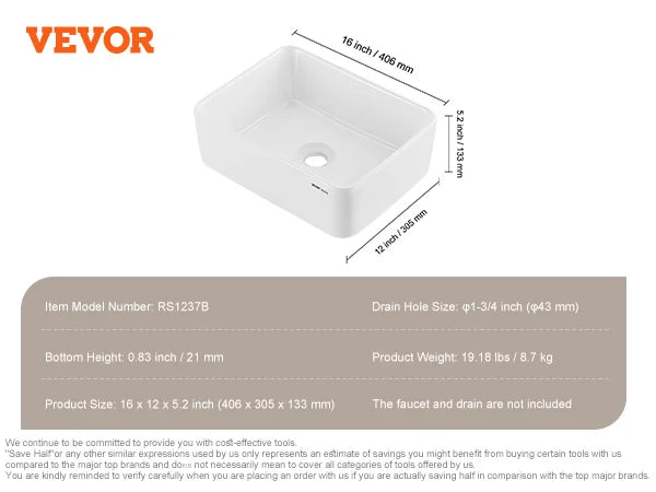 Bathroom Rectangle Vessel Sink Countertop