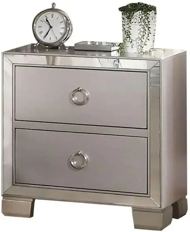 Modern Mirrored Nightstand Dresser Set with 2 Drawers and Round Ring Handle