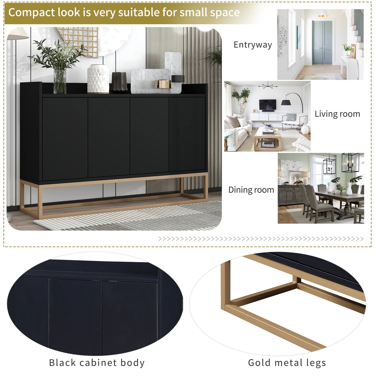 Multifunctional Storage Cabinet With 4 Doors Sideboard
