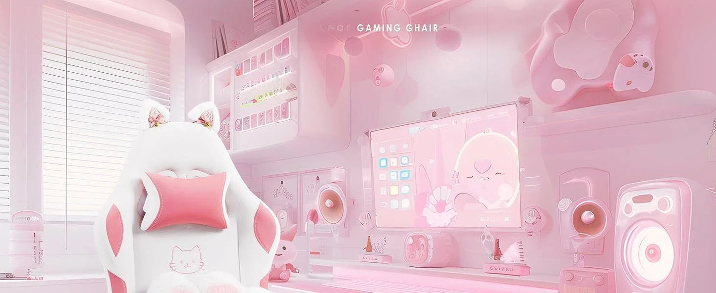 Cat Ears Paw Lumbar and Cushion Computer Chair