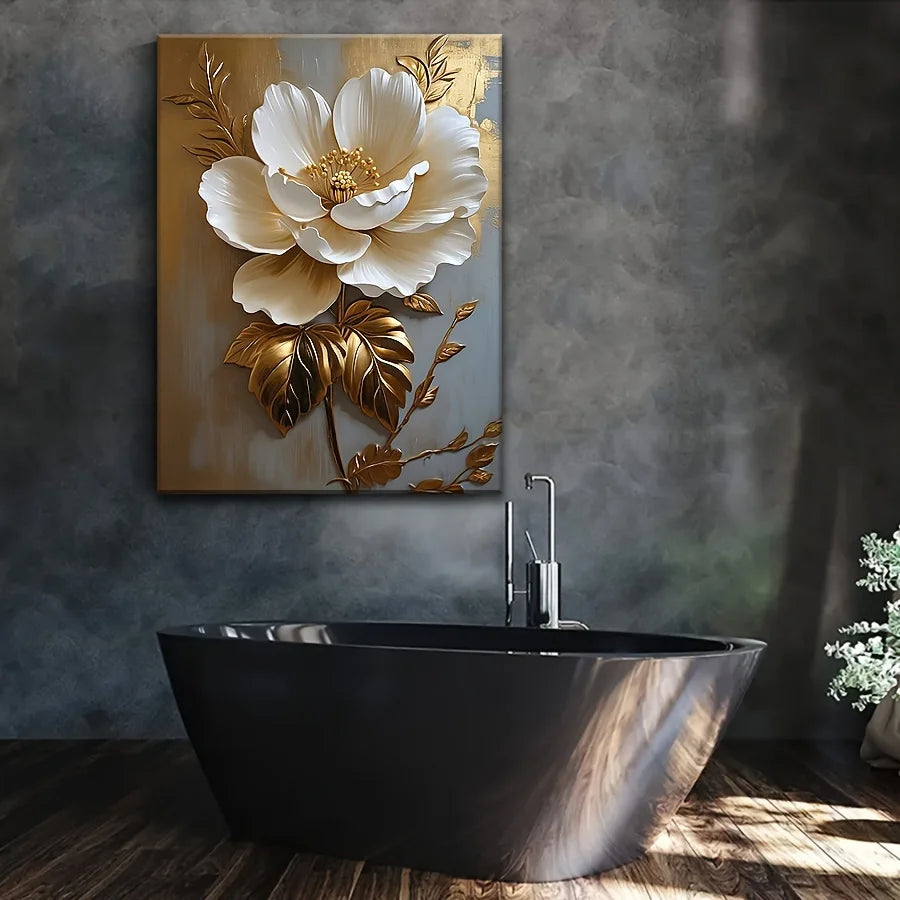 Elegant Vintage Gold and White Floral Canvas