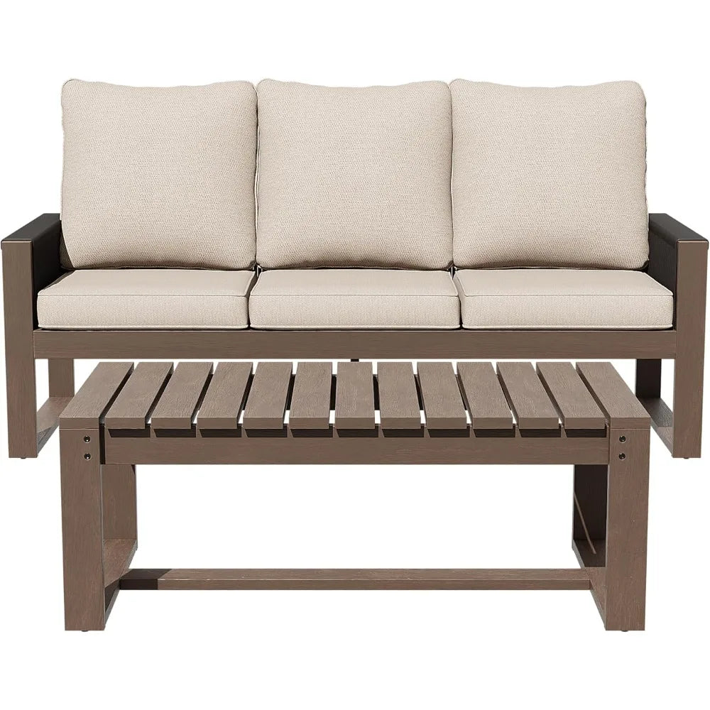 Patio Wood and PET Rope Sofa with Coffee Table
