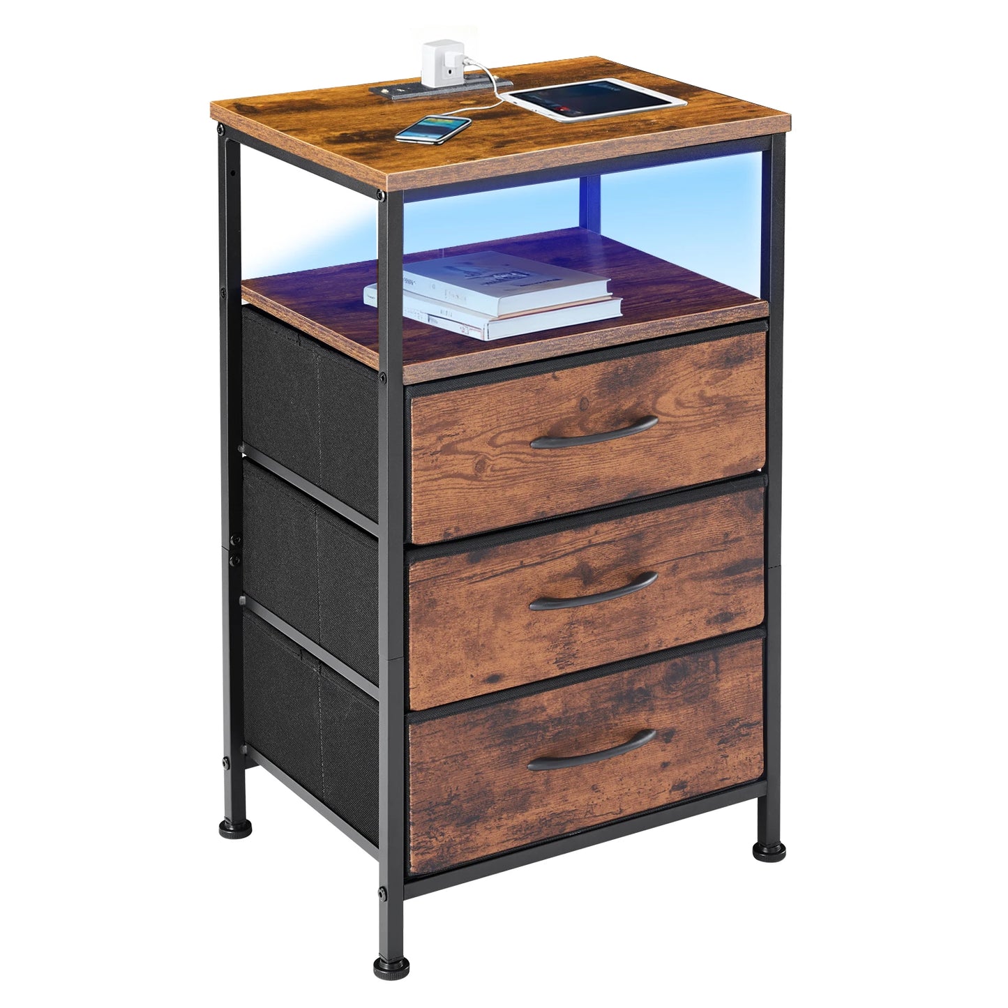 End Table with USB/Type-C Ports with Cabinets and Charging Station