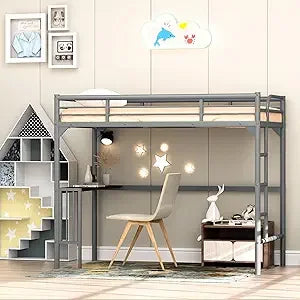 Twin XL Loft Bed with Stairs and L-shaped Desk