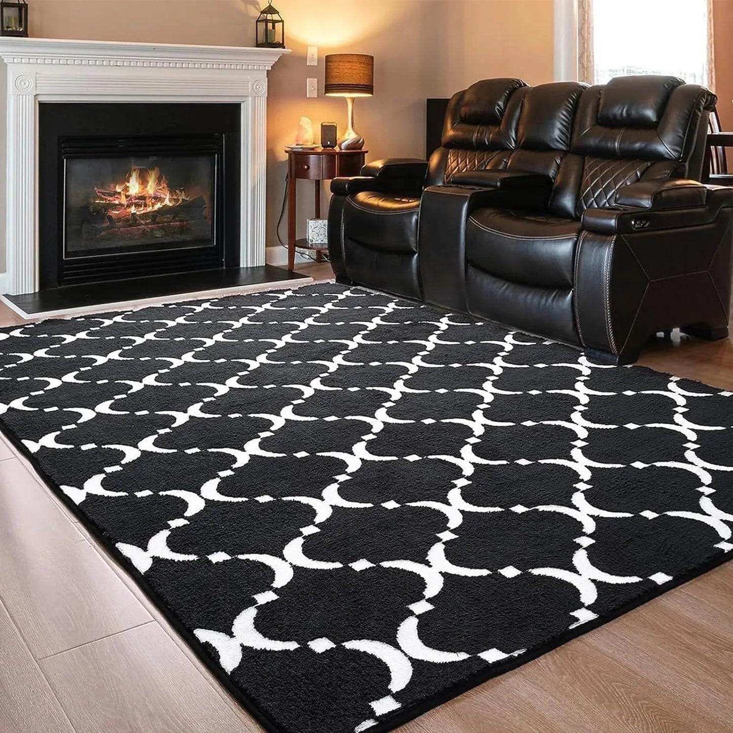 Large Plush Geometric Shag Rug Memory Foam