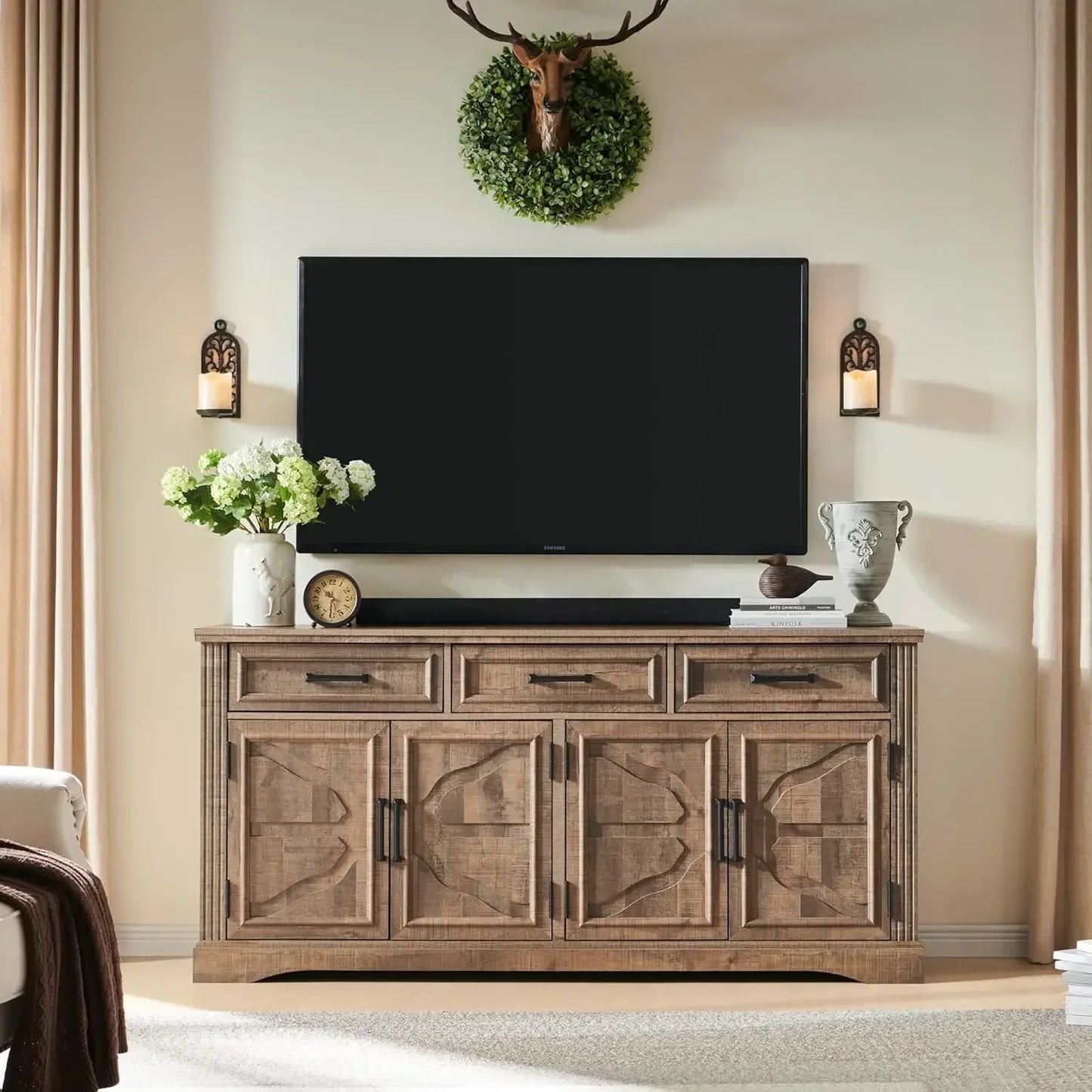 Large Buffet Sideboard Cabinet with 4 Doors and 3 Drawers