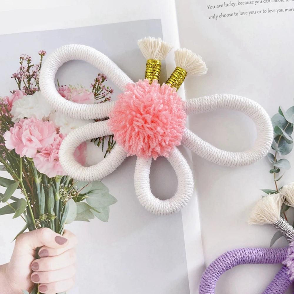 Girls Bedroom Decorations Pink Macrame Butterfly Sunflower Handmade Woven Sunflower