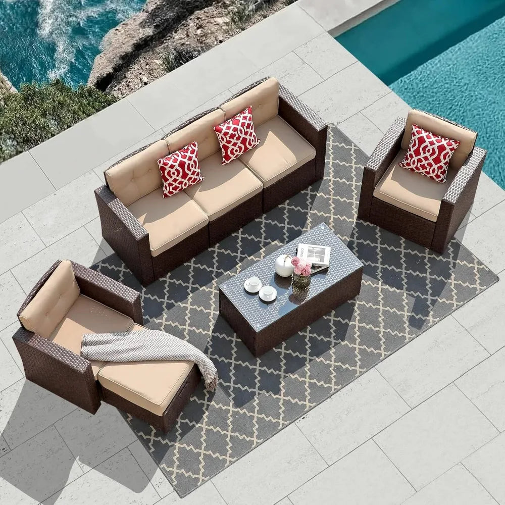 Rattan Patio Conversation Set with Coffee Table
