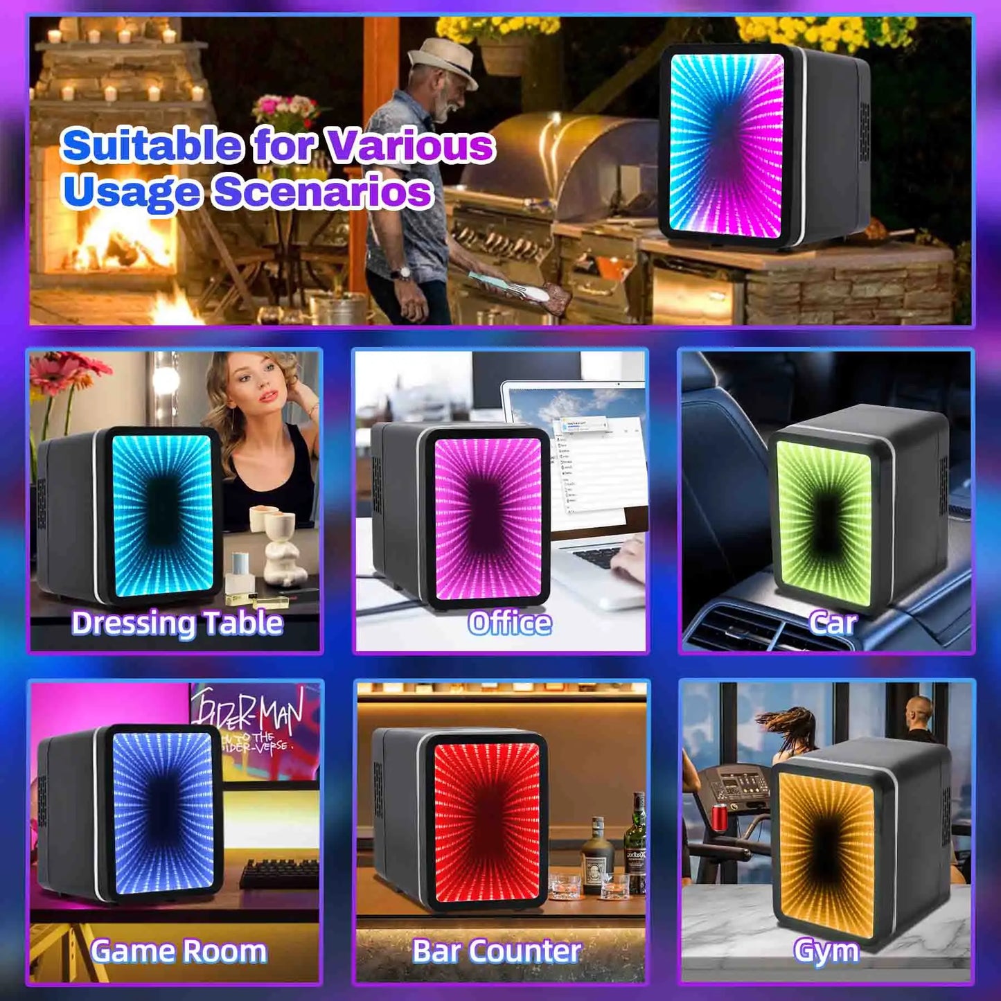 iceBlue 13 Display Mode Dimmable LED Light Mirror Mini Fridge