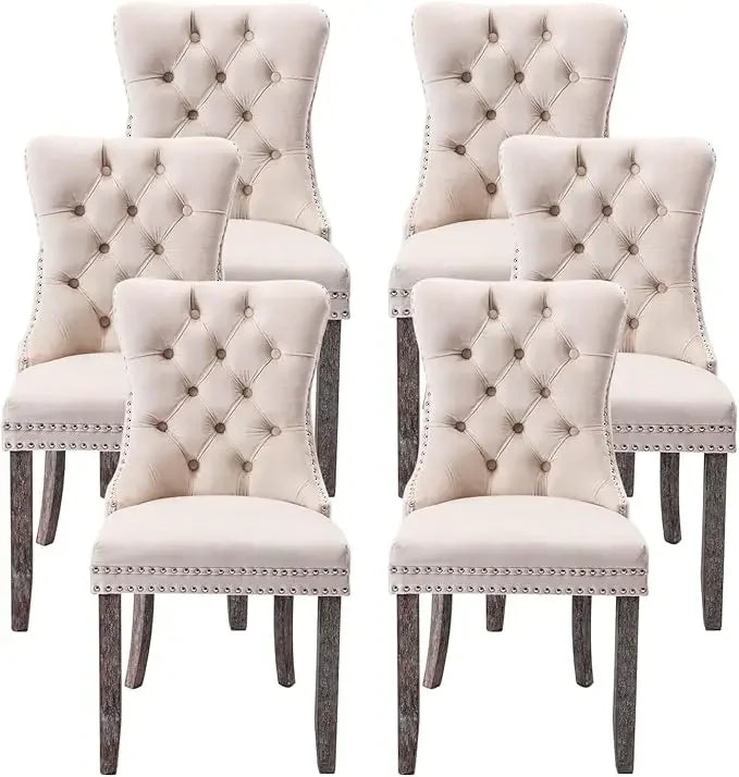 Leather Upholstered Dining Chair with Nailhead Trim and Solid Wood Legs