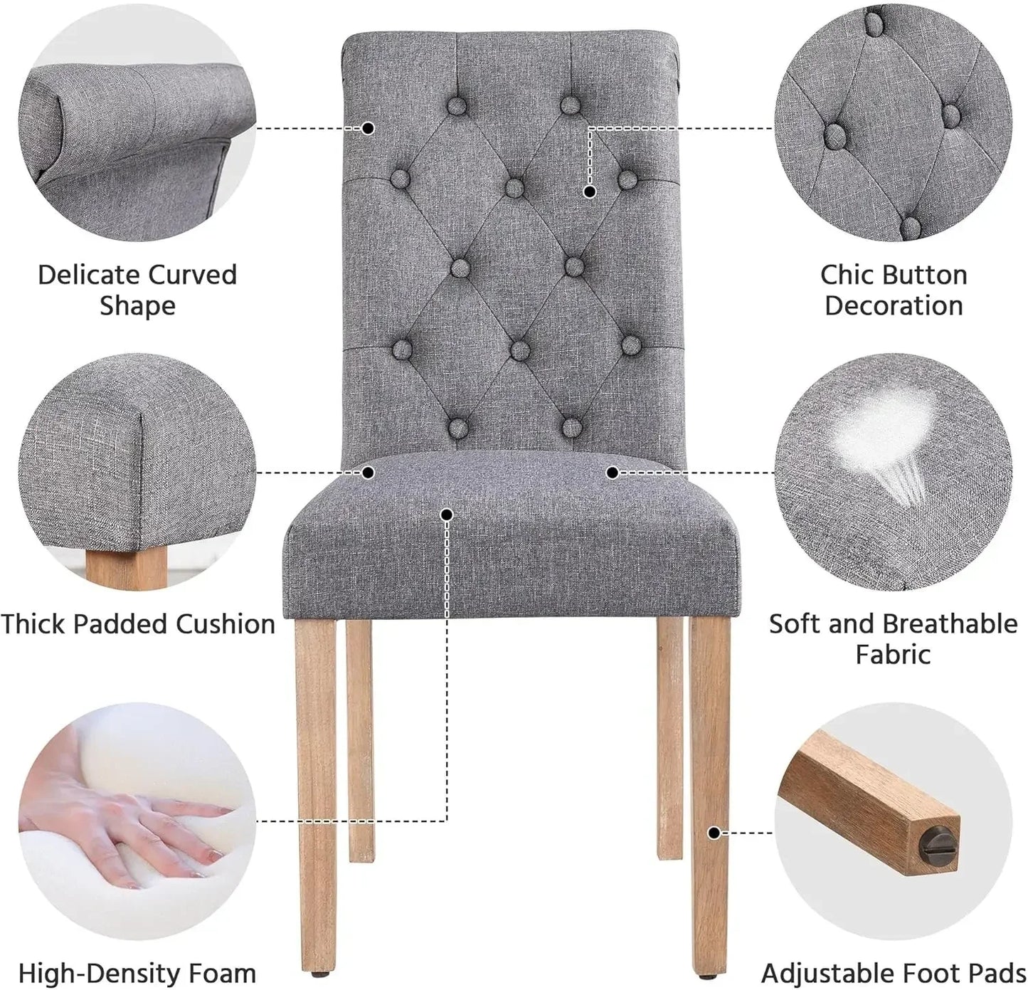 Fabric Upholstered Dining Chairs With Solid Wood Legs