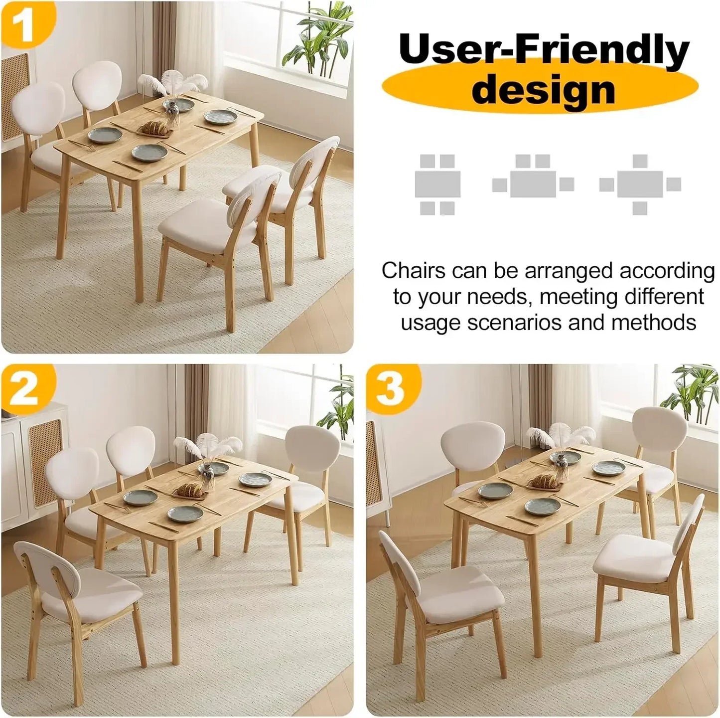 Compact Mid-Century Modern Wood Dining Table Set for Small Apartments or Condos