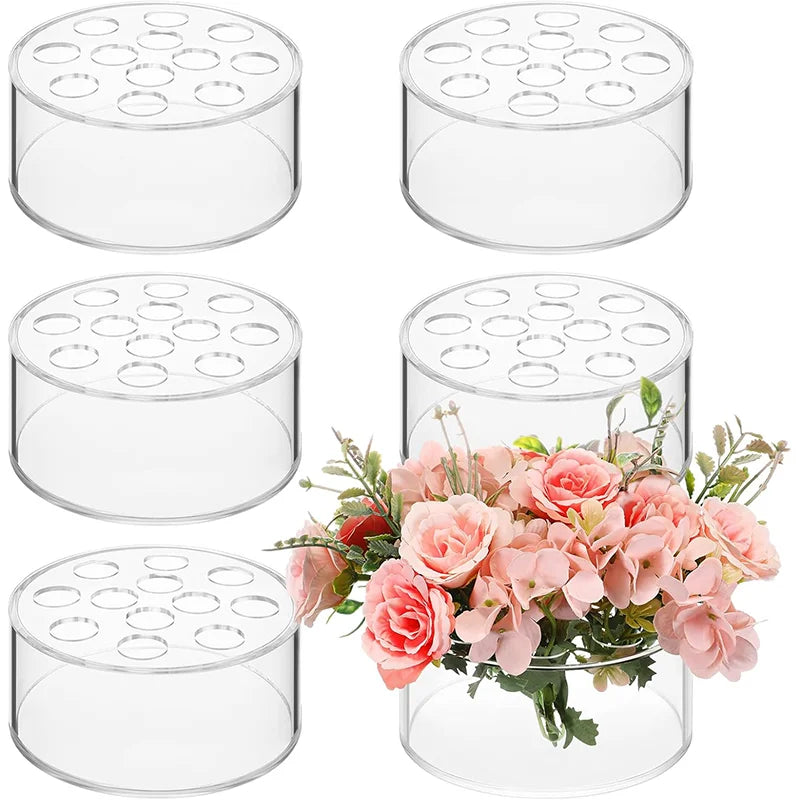 Flower Decor Circular Acrylic Vase with Holes