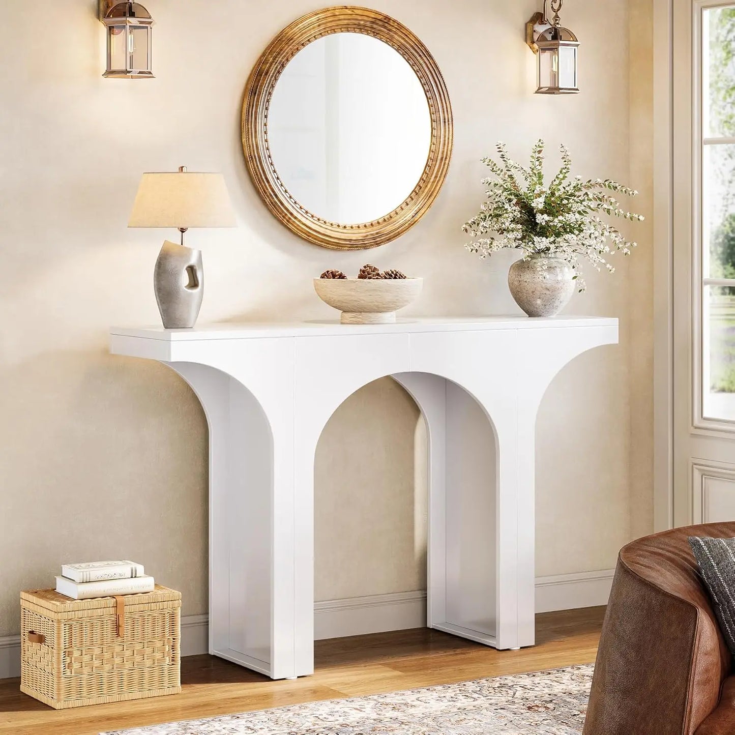 Narrow Sofa Table with Arched Design