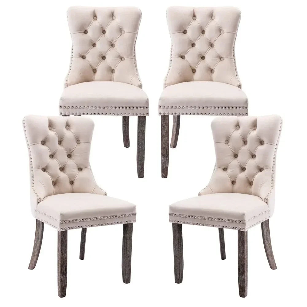 Upholstered Velvet Dining Chairs Set with Ring Pull Trim and Button Back