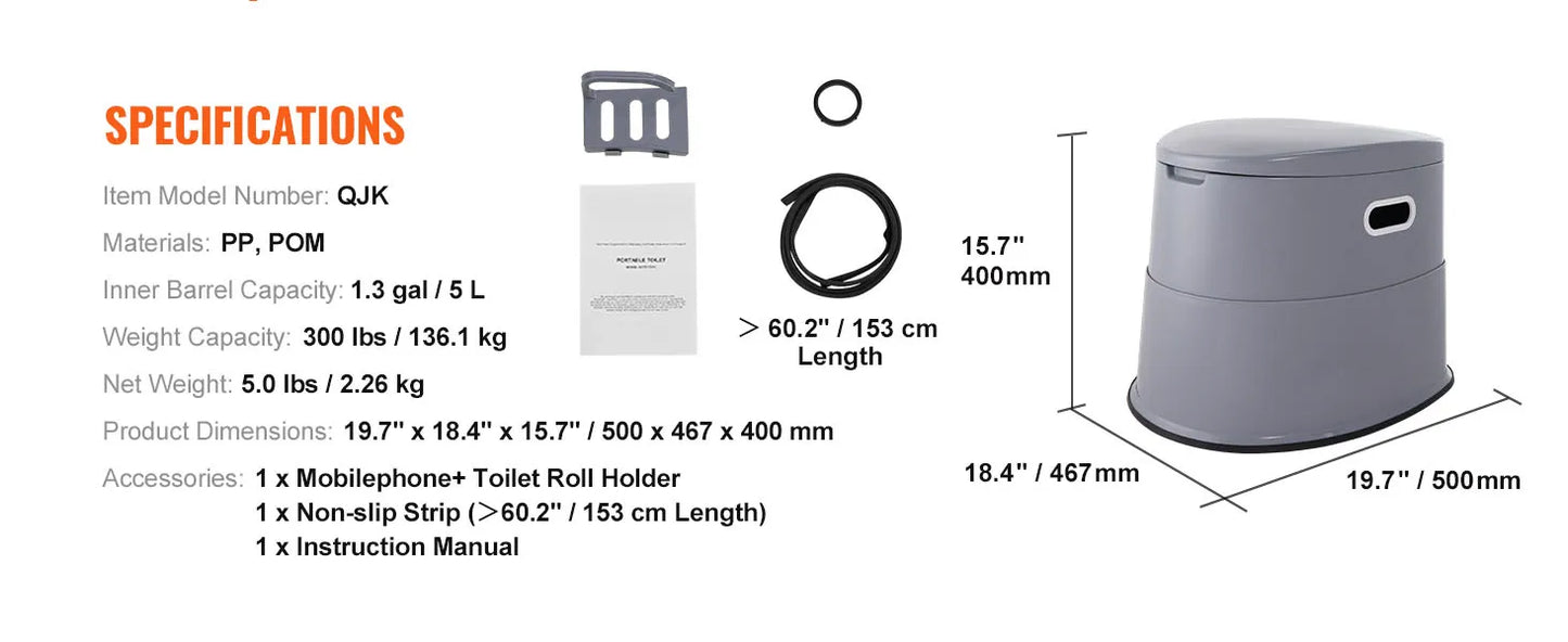 Bedroom Portable Toilet with Detachable Inner Bucket