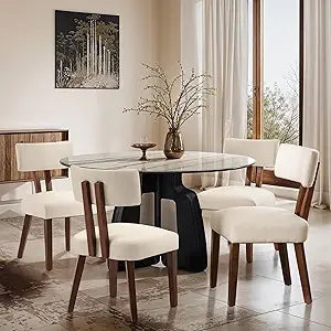 Mid Century Modern Dining Chairs Set with Curved Backrest